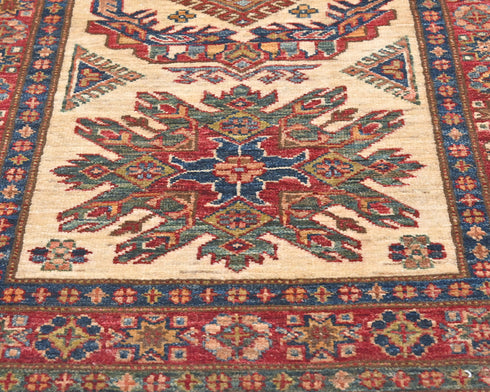 12 Feet Beige Kazak Afghan Hand Knotted Wool Runner Rug